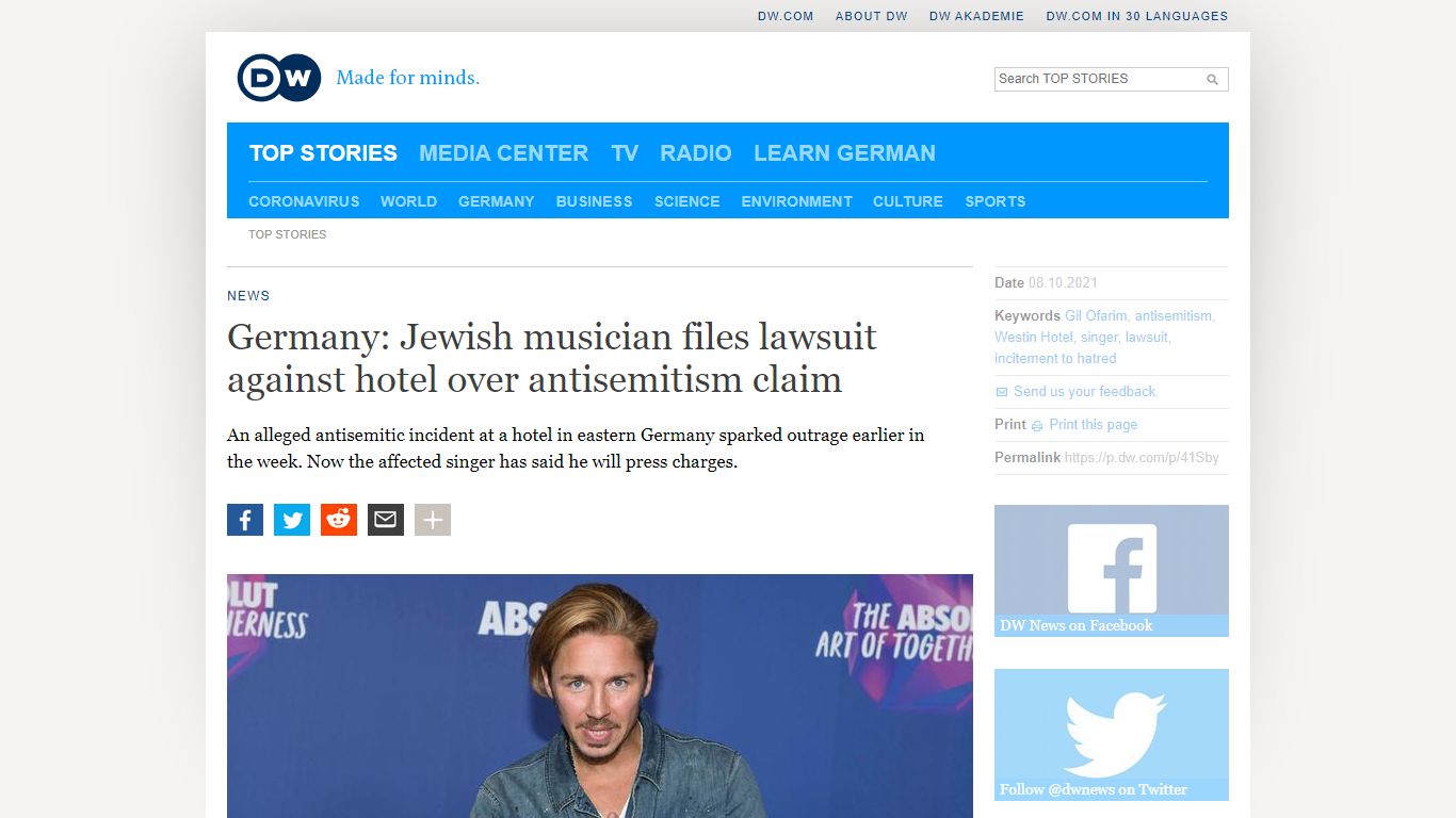 Germany: Jewish musician files lawsuit against hotel over ... - DW