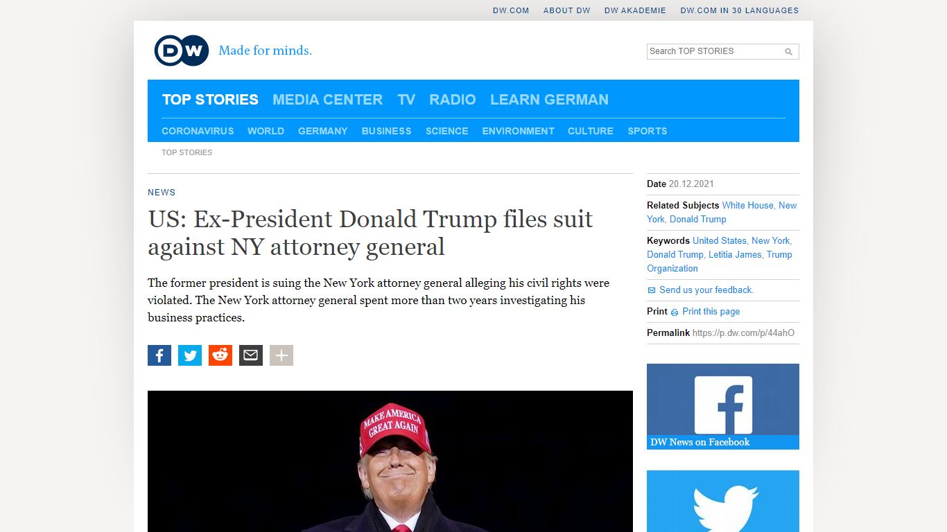 US: Ex-President Donald Trump files suit against NY attorney ... - DW